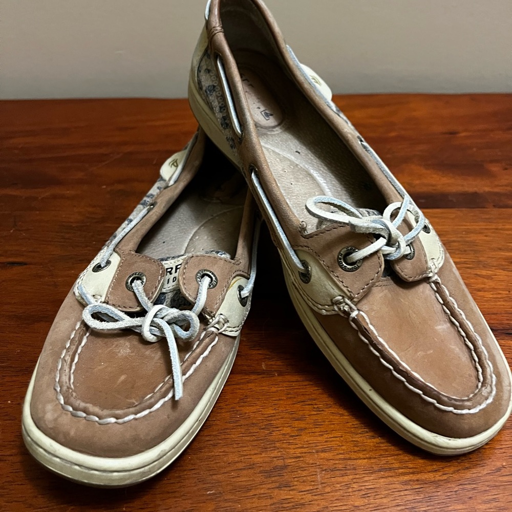 Sperry 7.5 leopard sequin loafer boat shoe leather